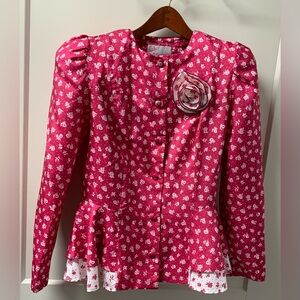 Petite Floral Peplum Puff Sleeve Vintage 80's whimsical garden Statement Top